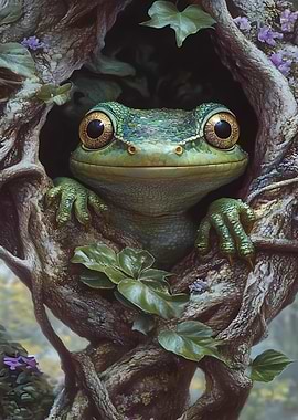 Frog in a Tree Hollow