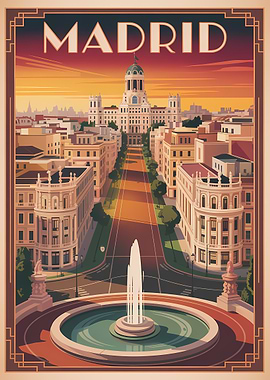 Madrid Travel Poster Art Deco Style