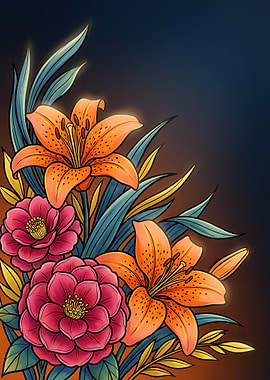 Floral Arrangement with Lilies and Roses