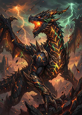 Fiery Dragon in Stormy Landscape