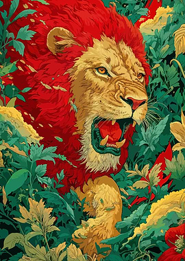 Roaring Lion in Lush Foliage