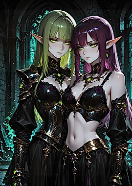 Anime Elf Sisters in Dark Fantasy