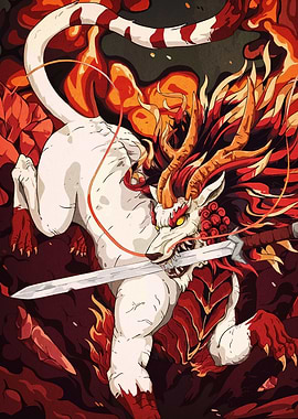 Mythical Creature with Sword Illustration