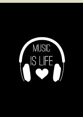 Music is Life Headphones Black and White