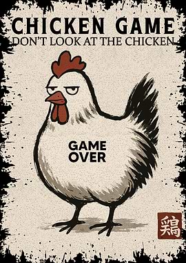 Chicken Game Poster with Cartoon Chicken - Funny Japanese Art Chicken Game Graphic