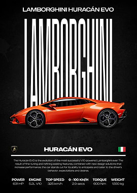 Lamborghini Huracan EVO Orange Car Poster