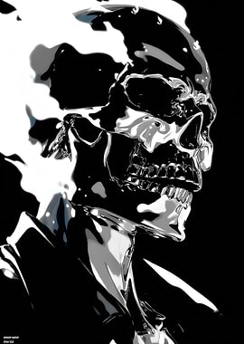 Chrome Skull on Black Background