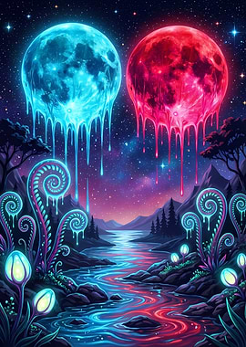Surreal Landscape with Melting Moons