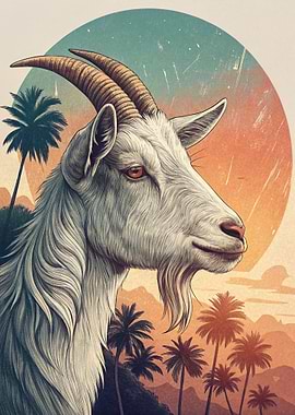 Goat Portrait with Tropical Background