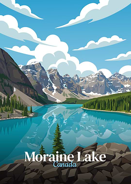 Moraine Lake Canada Landscape Illustration