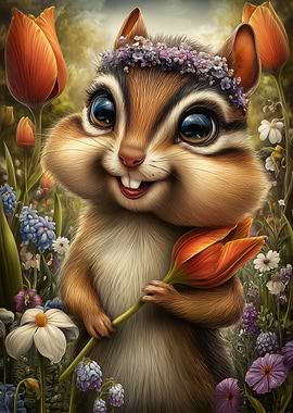 Cute Chipmunk with Flower Crown