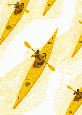 Yellow Kayaks on Water Illustration