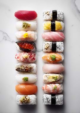 Assorted Sushi Nigiri on Marble Surface