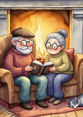 Cozy Reading by the Fireplace
