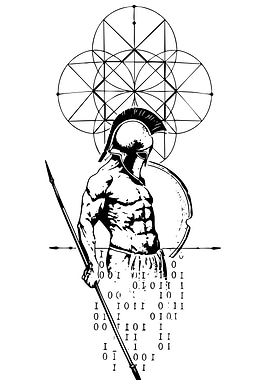 Spartan Warrior with Geometric and Binary Elements