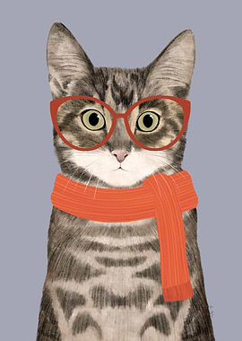 Cat with Glasses and Scarf