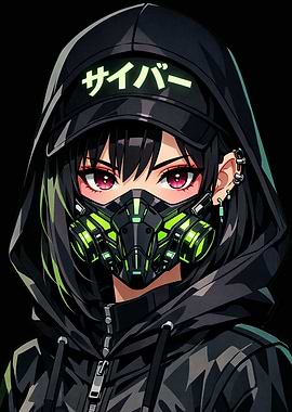 Cyberpunk Anime Girl with Mask