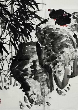 Ink Painting of Birds and Bamboo