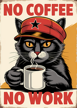 No Coffee No Work Cat Poster