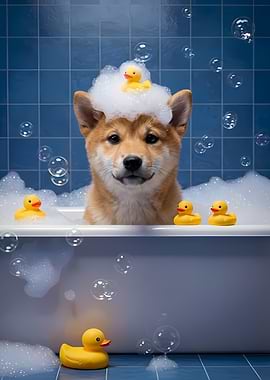 Shiba Inu Puppy Bath Time Fun