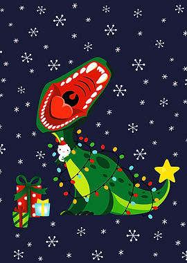 Winter Snowman Christmas Tree T-Rex Dinosaur