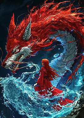 Red Dragon and Woman in Water