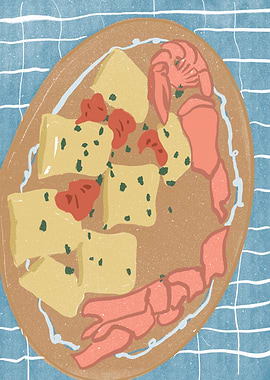 Shrimp and Tofu Dish Illustration