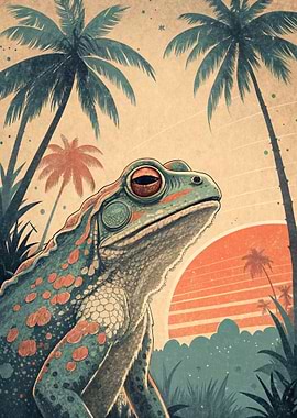 Frog in Tropical Landscape Illustration