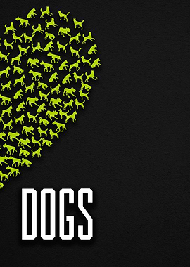 Dog Silhouettes Heart on Black Background