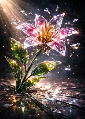 Crystal Flower Emerging from Shattered Ground