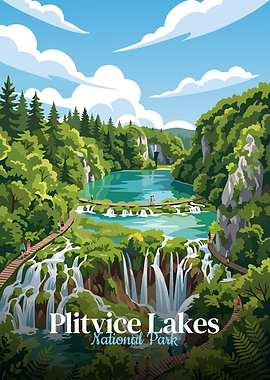 Plitvice Lakes National Park Illustration