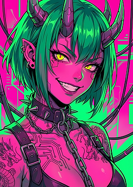 Cyberpunk Demon Girl Portrait