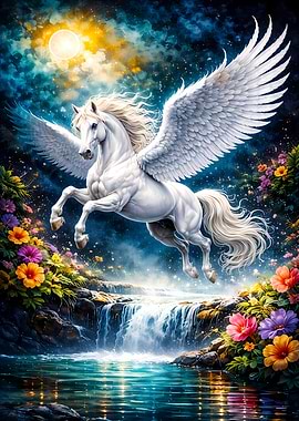 Majestic Pegasus in a Floral Paradise