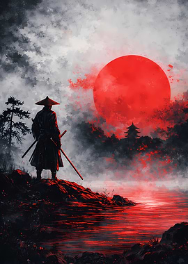 Samurai under a red moon