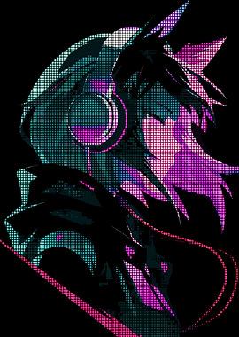 Abstract Anime Character with Headphones