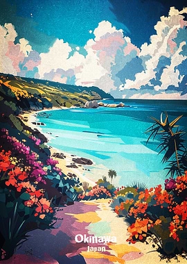 Okinawa Japan Coastal Art Poster