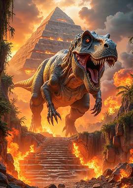 Tyrannosaurus Rex and Pyramid Landscape