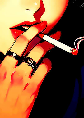 Smoking Woman with Rings Digital Art