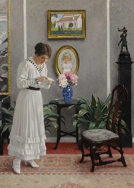 Woman Reading Letter in Interior Painting