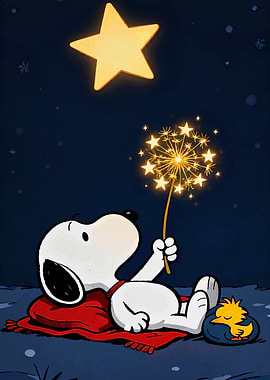Snoopy and Woodstock under the stars