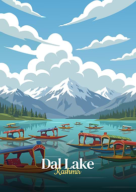 Dal Lake Kashmir Illustration