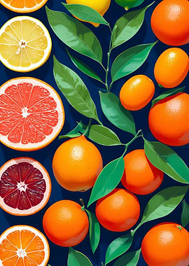 Citrus Fruits and Leaves Pattern