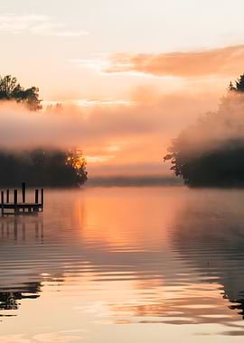 Misty Lake at Sunrise
