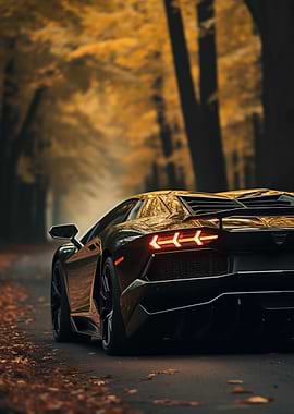 Lamborghini on Autumn Road