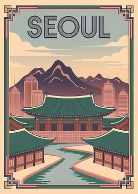 Seoul Vintage Travel Poster