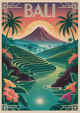 Bali Travel Poster Art Deco Style