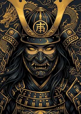 Samurai Warrior with Dragon Background