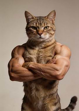 Muscular Cat with Crossed Arms