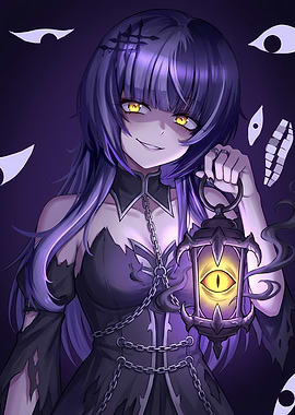 Anime Girl with Lantern and Evil Smile
