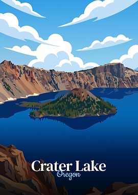 Crater Lake Oregon Illustration